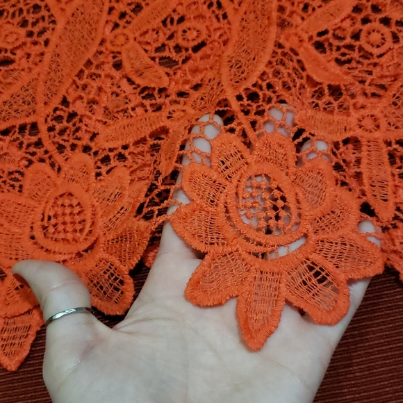Last Chance Sheer Crochet Orange Top Woman - Picture 3 of 7